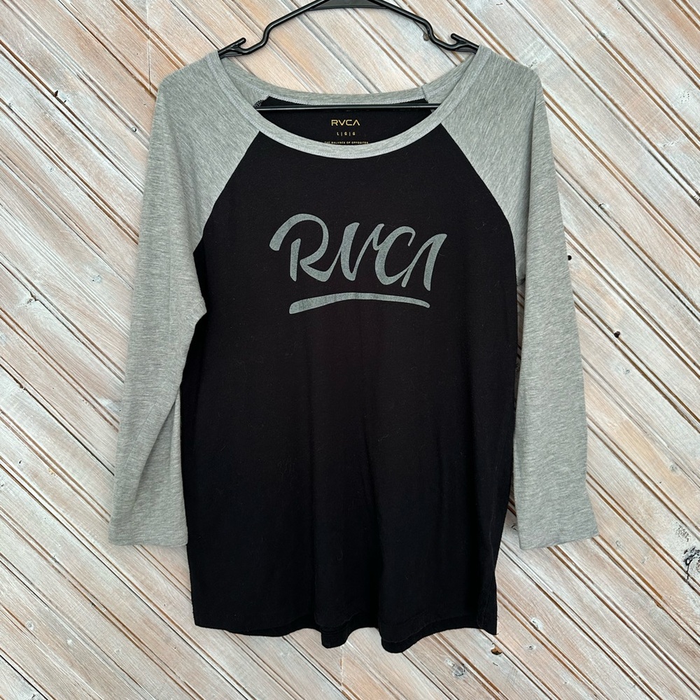 RVCA Women's Black and Gray Medium Baseball Style Sleeve Tee